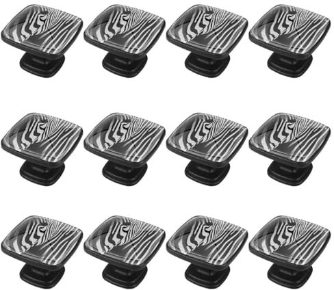 WOSHJIUK 12-Pc,Square Drawer Pulls and Knobs,Handles for Cabinets and Drawers,Closet Door Knobs,Zebra Stripes