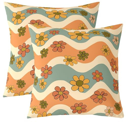 Homemissing Quadratische Kissenbezüge im 70er-/80er-Jahre-Stil, Vintage-Design, für Kinder, Jungen, Mädchen, Teenager, bunte Kissenbezüge für Couch, Sofa, 40 x 40 cm