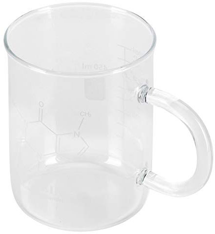 Yctze Borosilicate Glass Beaker Mug with Handle, Measuring Scale, Ideal for Coffee & Tea, 300ml, Science Pun-Themed, Perfect for Chemistry Lovers, Microwave Safe