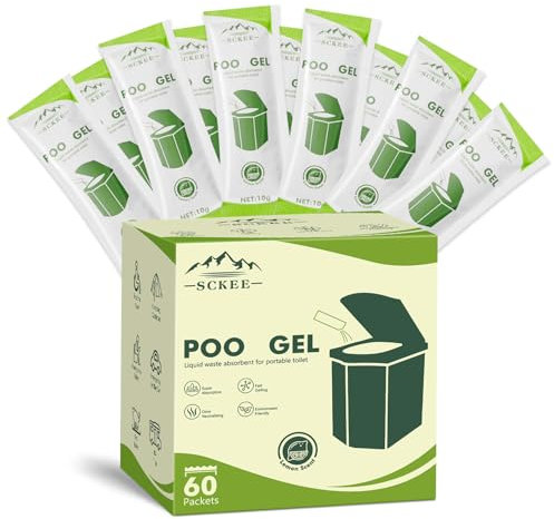 Sckee 60 Packets Poo Gel for Portable Toilet, Portable Toilet Powder Poo Urine Powder for Hiking, Car, Travel, Truck, RV, Boating, Road Trips & Outdoor Use