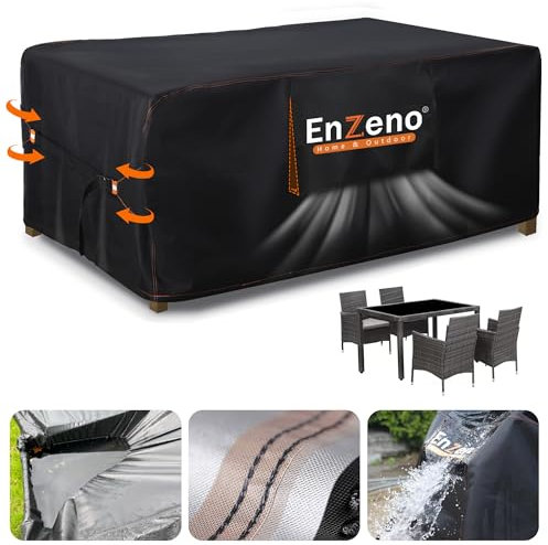 Enzeno Gartenmöbel Abdeckung Wasserdicht, Winterfest Abdeckplane Gartenmöbel Rechteckig,420D Oxford Schutzhülle Gartentisch, Abdeckung Gartenmöbel Tisch für Gartentisch Sitzgruppe (schwarz150X90X74cm)