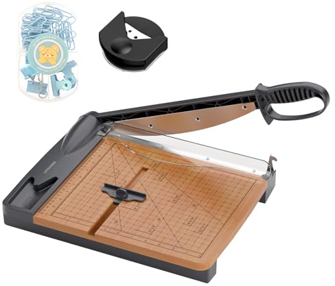 12'' Wood Guillotine Paper Cutter, Heavy Duty Wood Base Paper Trimmer with 32 Sheets Capacity Paper Cutting Board for Classroom, Crafting, Cardstock, Art Projects