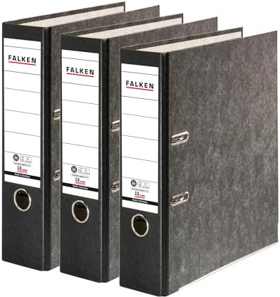 Original Falken 3er Pack Recycling-Ordner Wolkenmarmor. Made in Germany. 8 cm breit DIN A4 schwarzer Rücken Ringordner Aktenordner Briefordner Büroordner Pappordner CO2-Neutral Blauer Engel