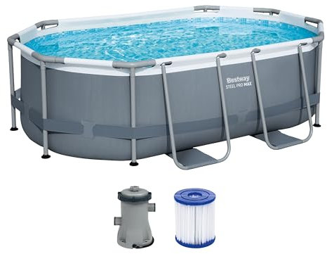 Steel Pro MAX 10' x 6'7 x 33/3.05m x 2.00m x 84cm Oval Pool Set, Grey/White/Blue
