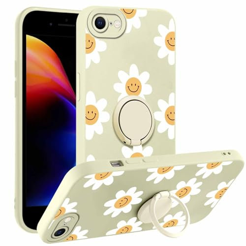 Foonary Phone Case for iPhone 8/SE 2022/7/SE 2020 4.7 inch,360°Magnetic Ring Kickstand Holder Soft Silicone Anti-Scratch Protective Resistant,Daisy Smile Aesthetics Shockproof Bumper Cover,for iPhone7