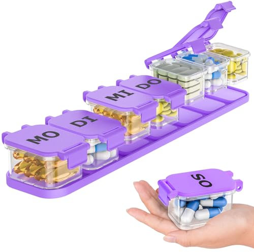Tablettenbox 7 Tage, Abnehmbar Extra Große Pillendose 7 Fächer Medikamentenbox mit Großen Fächern für Vitamine, Fischöl und Medikamente, Tabletten Wochenbox Leicht Zu Öffnen,Pillen-Organizer