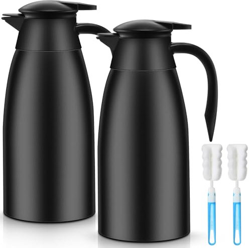 Norme 2 Pcs Thermal Coffee Carafe Insulated Stainless Steel Coffee Carafe for Hot Liquid Vacuum Thermal Pot Creamer Pitcher Dispenser with Brushes Keeping Hot Water Milk(Black,51 oz)