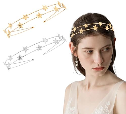 Stern Stirnband,Strass Haarband Metall,Glitzer Haarschmuck Stern Kopfbedeckung,Kostüm Kristall Haarreifen für Frauen Party Mädchen Braut Brautjungfern(Doppelschicht Gold+Silber)
