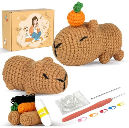 Ledeak Häkelset für Anfänger, Süßer Wasserschwein Tiere Stricken für Anfänger Set, DIY Crochet Kit Strickset Häkelset, Häkelnadel Häkel Set mit Schritt für Schritt Video Tutorials(Wasserschwein)