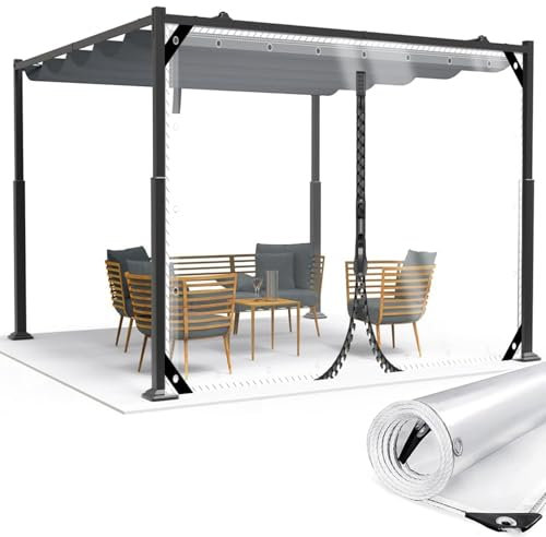 Bâche Transparente avec Oeillet,400 g/m² Lourd Bâche de Protection 0.35mmavec Porte Zippée,2x2m Panneaux Latéraux Imperméable pour Couverture Meubles de Jardin,Pergola,Cabanon,Porche,Bassin