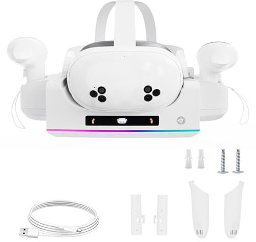 Growalleter Charging Station for Meta Quest 3S/Quest 3, MetaQuest 3S/3 Fast Charging Dock, Wall Mount Quest 3s/3 Charging Base Stand for VR Headset and Touch Controller Charge (White)