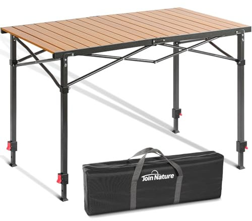 Campingtisch Klappbar Bis 100KG Campingtisch Höhenverstellbar (76/84,5/92,5 cm) Stabil Alu Klapptisch für 6 Personen - Roll Up Camping Tisch 120 x 70cm Übergröße Rolltisch für Camping, Outdoor, Garten