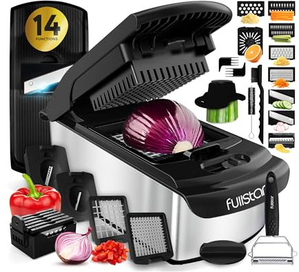 Fullstar Vegetable Chopper and Spiralizer - Food Chopper with Container, Fruit Slicer, Kitchen Gadgets & Accessories, Home Essentials (14 in 1, Stainless Steel)