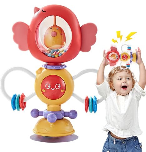 Jouet à Succion pour Chaise Haute - Hochet Nouveau-Né Coloré avec Ventouse, Centre d’Activité Sensorielle pour Stimuler l’Éveil, Parfait pour Bébé de 6 Mois et Plus, Favorise la Motricité et la Curios