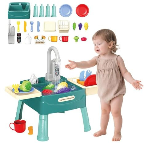 kinderwaschbecken Spielspüle Spielzeug für Kinder: Waschbecken Kinder mit Elektrischen Wasserhahn - Spielzeugzubehör für Die Spielküche - Geschenk (Green)
