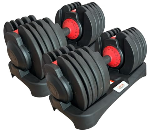 Chase Fitness Pair of 24kg Adjustable Dumbbell (2.5-24 kg) 15 Weight Settings Home Gym Equipment (2 x 24kg Dumbbells)