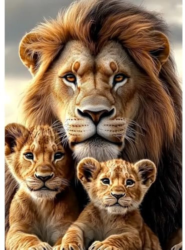 MXJSUA Famille De Lions Peinture Diamant Adulte, 5D Diamond Painting Complet, Diamant Strass Point de Croix Cristal Painting, Murale Décoration, 30x40 cm