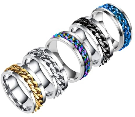 5er Set Edelstahl Herrenringe, Silber Schwarz Matt Finish, Polierte Ringe, Damen Fidget Spinner Ringe, Flaschenöffner, Eheringe, Vintage Fidget Spinner ringe