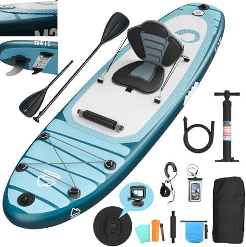 JUMMICO Tavola Sup Gonfiabile, Stand Up Paddling Board, 320 x 80 x 15 cm, Pagaia Stand Up 2-in-1 con Sella Kayak, Pagaia Regolabile e Accessori, Portata 160kg, Ideale per Surf, Pesca e Yoga, Azzurro