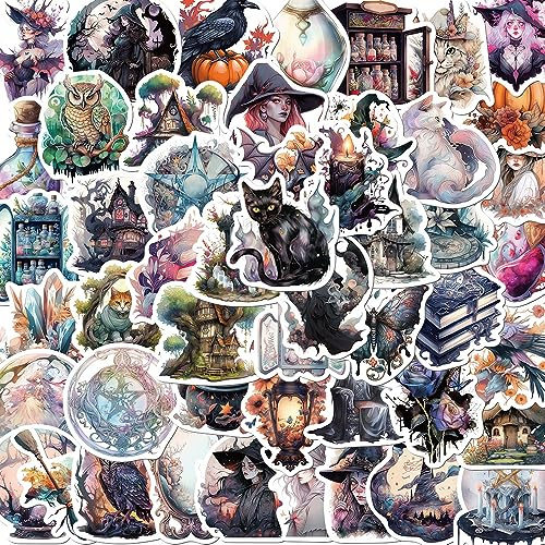 50 Stück Hexen Aufkleber Set – Schwarze Magie, Vintage und Anime Graffiti Sticker für Laptop, Scrapbook, Fahrrad, Skateboard, Motorrad – Kreative Witches Stickers Decals für Erwachsene und Jugendliche