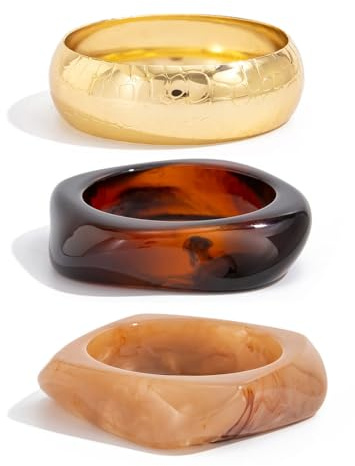 XFSRG 3er Set Acrylharz Armreif Damen Unregelmäßiger Retro Breites Geometrische Manschette Armband Modisch Armreif Schmuck-Set (Set 2)