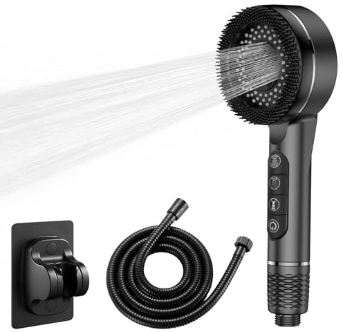 Filtered Shower Head and Hose Set with Hard Water Filter, High Pressure Shower Head Handheld with Various Spray Modes, Massage Water Saving Power Shower with Switch and 1.5M Hose(Black)