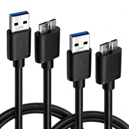 2PCS USB 3.0 Micro B Kabel 0,5m, USB Stecker auf MicroB Stecker Datenkabel für externe Festplatte, USB 3.0 MicroB Kabel für HDD/SSD Gehäuse, USB Kabel für Externe Festplatte und Weitere USB auf MicroB