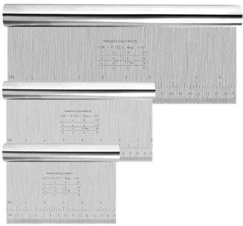 HIKPACKER 3 Rasquetas Masa INOX con Escala 15/20/30cm Multiuso Repostería | Utensilio Para Porcionar Masa, Pizza, Tartas Y Todas Las Preparaciones Horno
