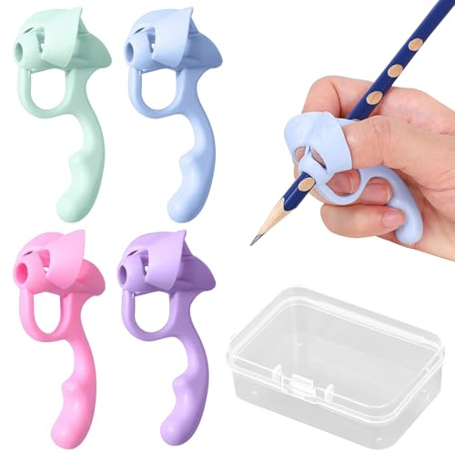 Simsky 4er-Set Stiftehalter Kinder Hilfe - Ergonomische Schreibhilfe für Stift Kinder (Rechts- & Linkshänder), Silikon-Griffverdickung für richtige Stifthaltung, Schreiblernhilfe