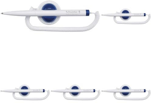 Schneider Klick-Fix Kugelschreiber mit Teleschnur (Schreibfarbe: blau, Strichstärke M), weiß, 1 Stück (Packung mit 5)