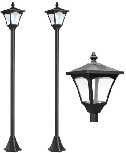Outsunny Lot de 2 Luminaires Extérieurs Solaire 15L x 15l x 120H cm Noir | Lampadaire sur Pied, Lampadaire Lanterne Classique, LED 30 Lm