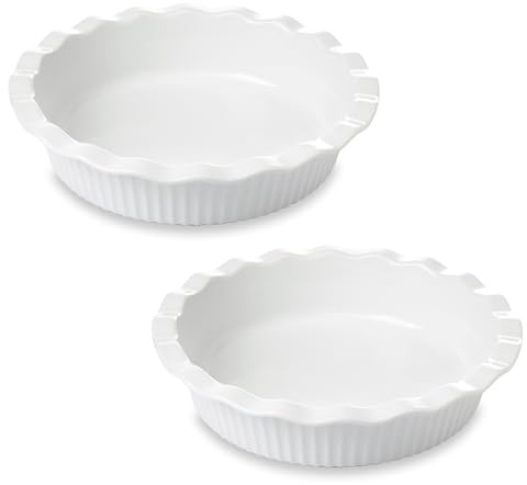WishDeco Ceramic Pie Pan for Baking Set of 2, Deep Round Pie Dish 23 cm | 9 inch Pie Plate with Fluted Rim 1500 ml / 50 oz, Porcelain Baking Dish for Apple Pie, Quiche, Tart, Cake