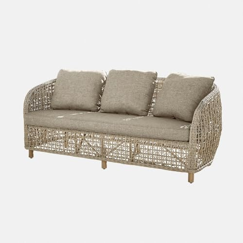 Loberon Sofa Ventiglio, grau/braun | Niedrige Sitzhöhe - Mittelfester Sitzkomfort - Waschbare Stoffbezüge - Gartenmöbel - Sitzmöbel - Outdoor - Polyrattan