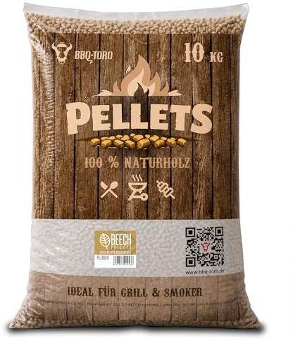 BBQ-Toro Grillpellets Buche aus 100% Buchenholz | 10 kg | Holzpellets für Grill, Smoker, Pizzaofen und Feuerrohr | Buchen Pellets, Räucherpellets, Pellets für Smoker, Holzpellets zum Heizen