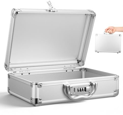 LOCZUK Portable Aluminium Alloy Tool Box with Handle Silver Briefcase | Essential Tool Container, Mechanics Tools Organizer, Handheld Tool Box, Back to School Party