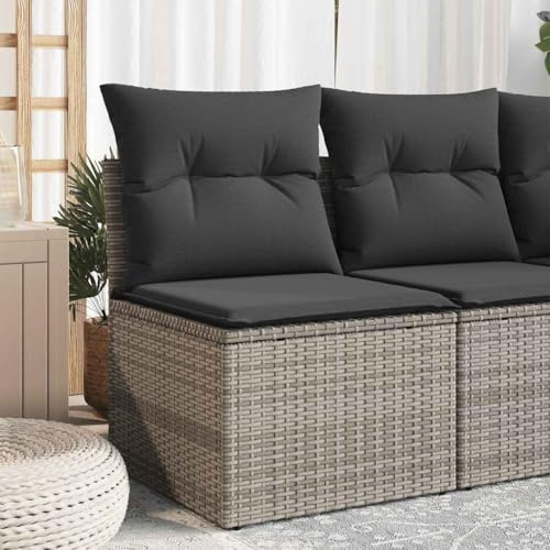 sephironlbb Gartensofa ohne Armlehnen Grau aus Poly Rattan mit Kissen und Polster für Terrasse Balkon Outdoor Lounge, wetterfest, modular, klappbar, komfortables Sitzmöbel für Veranda und Wintergarten