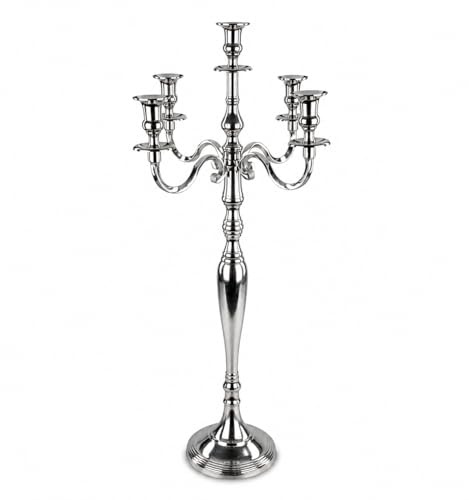 Kerzenständer 5-armig Kerzenleuchter aus Metall Silberoptik Höhe 75 cm vernickelt Silber