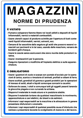 Cartello in alluminio bianco Magazzini norme di prudenza 50x35 cm