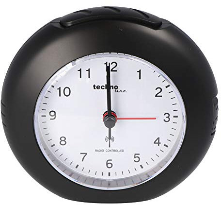 WT 757 Funkwecker schwarz mit Leuchtzeigern, Licht und Weckfunktion Snooze inkl. Batterie