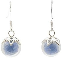Bleu Brillent dans le Noir Sable Lumineux Verre Boule Argent Sterling 925 Boucles d'oreilles pendantes et gouttes Femmes Handmade