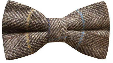 King & Priory Luxury Walnut Brown Herringbone Check Bow Tie, Tweed