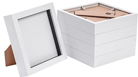 Nicola Spring 3D Shadow Box Photo Frames - 6x6 (15x15cm) - Pack of 5 - White 3D Photo Frame Box Picture Frame Box Memorabilia Display Case for Crafts, Keepsakes, Wedding, Graduation