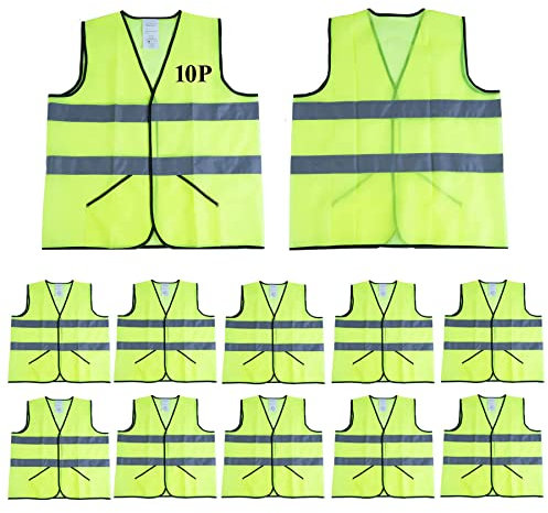 Lavori-AK Pockets Sicherheitswesten für Herren, reflektierend, hohe Sichtbarkeit, atmungsaktives Netzgewebe und Neon-Silberstreifen, 10 Stück