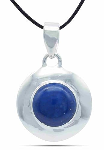 mantraroma Kettenanhänger 925 Silber Lapis Lazuli blauer Stein Edelstein Kettenanhänger Damen Sterling Silber Halskette Anhänger Geschenk (MAH-115-06)