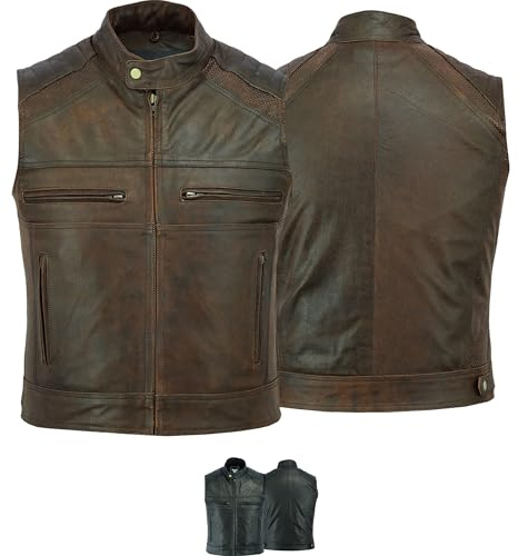 BULLDT Klassische Motorrad Lederweste – Vintage Coffee Racer Cowl, Hochwertige Echtleder Fahrweste