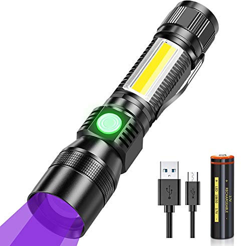 Karrong LED UV Taschenlampe 395nm Magnet USB Aufladbar, COB Seitenlicht Rotlicht 2200mAh Akku, Wasserdicht Ultraviolette Lampe Schwarzlicht für Outdoor Camping Wandern Notfall Haustiere Urin Detektor