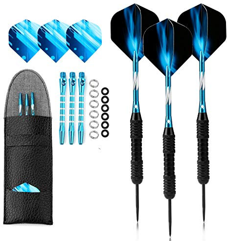 Crazy-m Dartpfeile mit Stahlspitze, 22 Gramm Steeldarts Metallspitze, Profi Dartpfeile Set inkl. Aufbewahrungsbox, Professionelles Turnier Dartpfeile Set