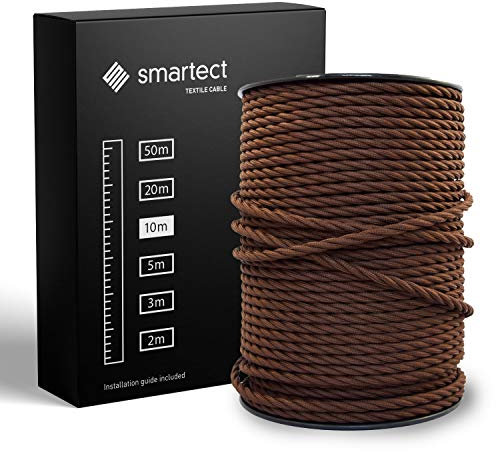 smartect Cavo Elettrico Tessile intrecciato Marrone, 10 Metri Filo Elettrico Vintage, Tripolare (3 x 0.75mm²) Cavo Elettrico Rivestito in Tessuto per Fai da Te