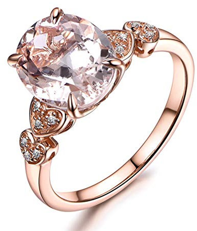 KnSam Bandring Rosenquarz Gold Ring 750 Frau Diamant-Akzent Ring Aus 18 K Gold Mit 1.65Ct Morganit Rosegold