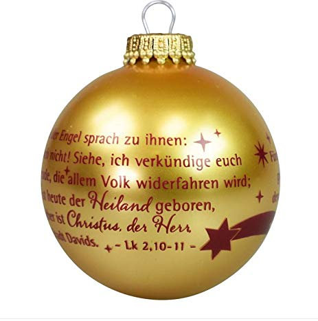 Christbaumkugel mit Weihanchtsgeschichte Bedruckt | Baumschmuck Gold rot | Adventsgeschenke